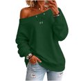 thumbnail image 1 of Staron Women's Off Shoulder Long Sleeve Tops Casual Loose Knitted Sweater Pullover Solid Color Comfy Winter Fall Spring Fashion Basic, Army Green L, 1 of 7