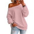 thumbnail image 1 of Staron Women's Off Shoulder Long Sleeve Tops Casual Loose Knitted Sweater Pullover Solid Color Comfy Winter Fall Spring Fashion Basic, Pink S, 1 of 7