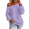 thumbnail image 1 of Staron Women's Off Shoulder Long Sleeve Tops Casual Loose Knitted Sweater Pullover Solid Color Comfy Winter Fall Spring Fashion Basic, Purple XL, 1 of 7