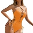 thumbnail image 1 of Staron Women's One Piece Swimsuit Backless Halter Adjustable Ties Solid Color Bathing Suit for Beach Vacation Pool Party, Orange XL, 1 of 5