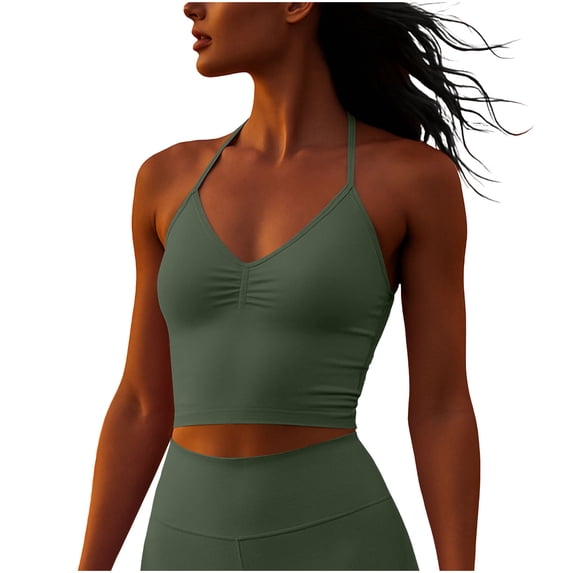Staron Women's Running Sports Fitness Tank Top Yoga Camisole V Neck Sleeveless Slim Casual Workout Gym Activewear Top, Green XL
