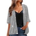 thumbnail image 1 of Staron Women's Sequin Jacket Three-Quarter Sleeve Casual Party Bling Cardigan Open Front Shiny Top, Gray XL, 1 of 7
