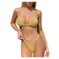 thumbnail image 1 of Staron Women's Sheer Bikini Swimsuit Solid Print V Neck Filled Bra Beach Vacation Pool Party Two Piece Set, Gold XL, 1 of 5