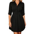 thumbnail image 1 of Staron Women's Shirt Dress Button Down Collared Long Sleeve Solid Basic Casual Loose Flowy Curved Hem Tunic Top, Black L, 1 of 5