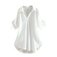 thumbnail image 1 of Staron Women's Shirts Casual Loose Waist Tunic Top Short Sleeve Round Neck Blouse, White M, 1 of 7