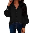 thumbnail image 1 of Staron Women's Short Sleeve Blouse Casual Button Down Shirt Solid Color Puff Sleeve Fashion Top, Black XL, 1 of 7