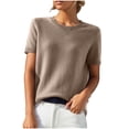 thumbnail image 1 of Staron Women's Short Sleeve Knit Top Round Neck Pullover Casual Comfy Solid Color Fashion T-Shirt, Khaki M, 1 of 6