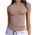 thumbnail image 1 of Staron Women's Short Sleeve T-Shirt Solid Color Crewneck Casual Pullover Top Plus Size Fashion Basic Tee, Khaki S, 1 of 7
