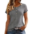thumbnail image 1 of Staron Women's Short Sleeve Tops V-Neck Button Down Casual Blouse Mesh Knit Basic Tee Shirt, Gray S, 1 of 7