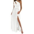 thumbnail image 1 of Staron Women's Sleeveless Asymmetrical Off Shoulder Dress Casual Party Elegant Solid Color Cocktail Night Out A-Line Pullover Dress, White XL, 1 of 6