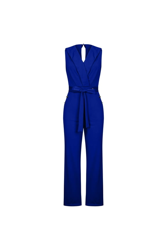 Women's Sleeveless Fitted Blazer Jumpsuit Cold Shoulder Bandage Playsuit with Zipper Back Pockets Casual Party Street Wear Jumpsuit, Blue M