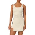 thumbnail image 1 of Staron Women's Sleeveless Tennis Dress Fitted Scandal Proof Two Piece Casual Workout Yoga Skirt Round Neck Solid Basic, Beige L, 1 of 6