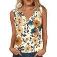 thumbnail image 1 of Staron Women's Sleeveless V-Neck Striped Casual Top Spring Summer Fashion T-Shirt with Print Basic Relaxed Vacation Party Wear, Yellow XXL, 1 of 6