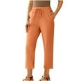 thumbnail image 1 of Staron Women's Spring Casual Pants Straight Leg Ankle-Length Linen Cotton Trousers with Lace-Up Tie Waist Solid Color Relaxed Comfy Travel, Orange S, 1 of 7