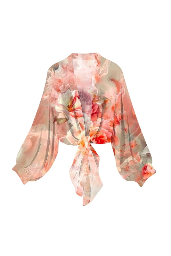 Women's Spring Summer Cardigan Short Sleeve Printed Casual Loose Open Front Top Blouse, XXL