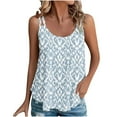 thumbnail image 1 of Staron Women's Spring Summer Eyelet Embroidery Tank Top Casual Loose Round Neck Sleeveless Blouse with Print Fashion Trendy Vacation Beach, Light Blue XL, 1 of 6