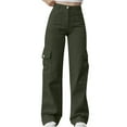 thumbnail image 1 of Staron Women's Straight Leg Suit Pants Casual Slim Fit Trousers with 4 Pockets Versatile Solid Color Relaxed Office Work Pants, Army Green XXL, 1 of 6