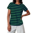 thumbnail image 1 of Staron Women's Striped T-Shirt Casual Short Sleeve Crew Neck Basic Tee Relaxed Fit Fashion Top with Multiple Colors, Green L, 1 of 7