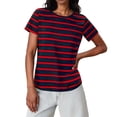 thumbnail image 1 of Staron Women's Striped T-Shirt Casual Short Sleeve Crew Neck Basic Tee Relaxed Fit Fashion Top with Multiple Colors, Watermelon Red S, 1 of 7