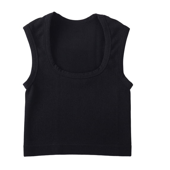 Staron Women's Summer Casual Solid Color Yoga Sports Top Round Neck Short Sleeve Basic Comfy Stretchy Workout Running Tank, Black M