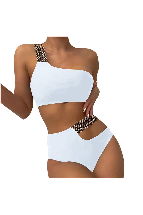 Women's Summer Swimwear Off Shoulder Short Sleeve One Piece Swimsuit Sequin Beach Vacation Bikini Diving Suit, White L