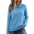 thumbnail image 1 of Staron Women's Sweaters Button Down Collared Long Sleeve Casual Comfy Knitted Ribbed Loose Fall Winter Tops Blue L, 1 of 7