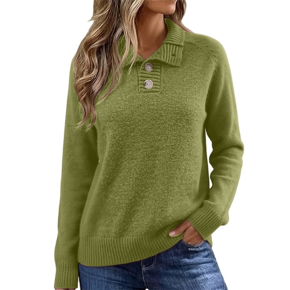 Staron Women's Sweaters Button Down Collared Long Sleeve Casual Comfy Knitted Ribbed Loose Fall Winter Tops Green M