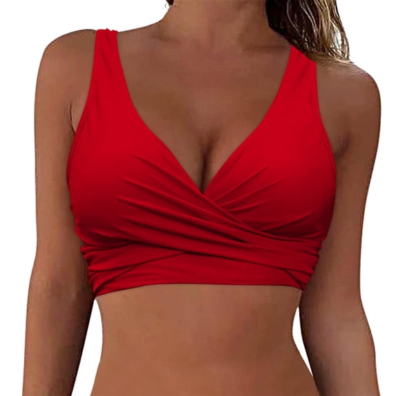 Staron Women's Swimsuit Bikini Top Cross Back Push Up Padded Retro Bathing Suit for Beach Vacation Pool Party, Red M