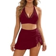 thumbnail image 1 of Staron Women's Swimsuit Set Skirt Style Conservative Solid Color Mesh Insert Drawstring Two Piece Swimsuit with Adjustable Straps and Side Slit, Wine XL, 1 of 6
