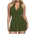 thumbnail image 1 of Staron Women's Swimsuits V Neck Criss Cross Halter Bikini Set Ruched Casual Beach Vacation Two Piece Swimsuit, Army Green L, 1 of 7