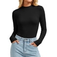 thumbnail image 1 of Staron Women's Tops Long Sleeve Solid Basic Casual Slim Crew Neck Lightweight Soft Fashion Tunic Tee Shirt, Black L, 1 of 6