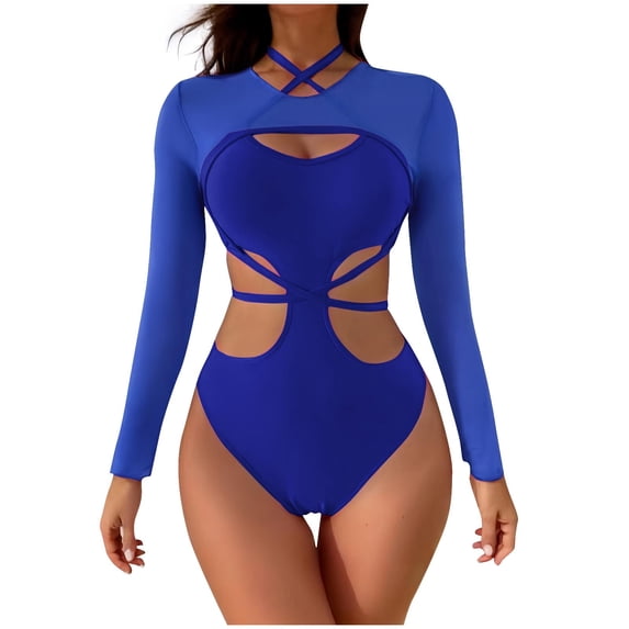 Staron Women's Triangle Bikini High Waist Swimsuit Bathing Suit Plain Color High Cut Coverage Beach Vacation Pool, Blue S