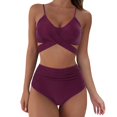 thumbnail image 1 of Staron Women's Two Piece Bikini Sets Vintage High Waist Wrap Cutout Swimsuit Push Up Retro Bathing Suit Beach Vacation Swimwear, Purple M, 1 of 6
