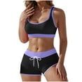 thumbnail image 1 of Staron Women's Two-Piece Swimsuit Solid Color V-Neck Tankini Boyshort Bottom Conservative Beach Swimsuit, Purple S, 1 of 7