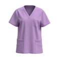 thumbnail image 1 of Staron Women's V-Neck Short Sleeve T-Shirt Casual Solid Color Basic Top Nurse Uniform Workwear, Purple S, 1 of 2