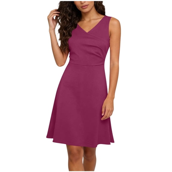 Staron Women's V Neck Wrap Dress Sleeveless Ruched Drawstring Mini A-Line Casual Party Cocktail Bodycon Dress, Wine 4XL