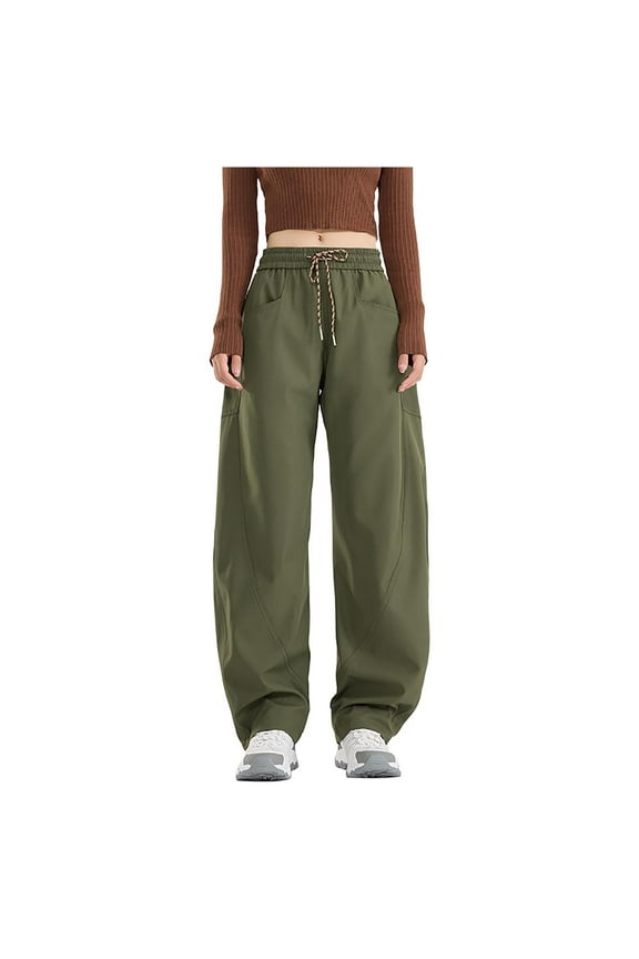 Women's Waterproof Windproof Outdoor Sports Pants Solid Color Casual Hiking Trekking Travel Loose Fit Long Pants, Army Green S