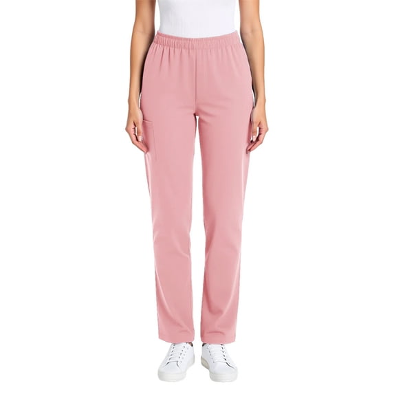 Staron Women's Work Pants Loose Fit Elastic Waist Pocket Trousers Nursing Uniform Casual Full Length Pants, Pink XXL