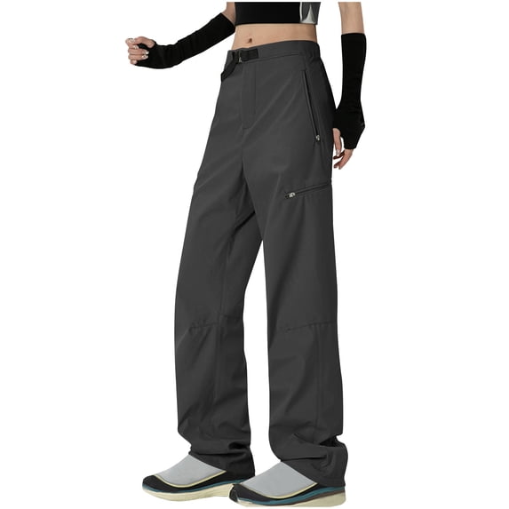 Staron Women's Workwear Waterproof Outdoor Hiking Pants Long Casual Loose Elastic Waist with Pockets and Drawstring, Dark Gray XXL