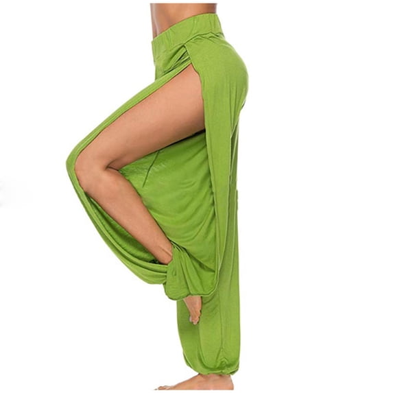 Staron Women's Yoga Pants High Slit Casual Harem Pants Elastic Waist Workout Sports Trousers, Green M