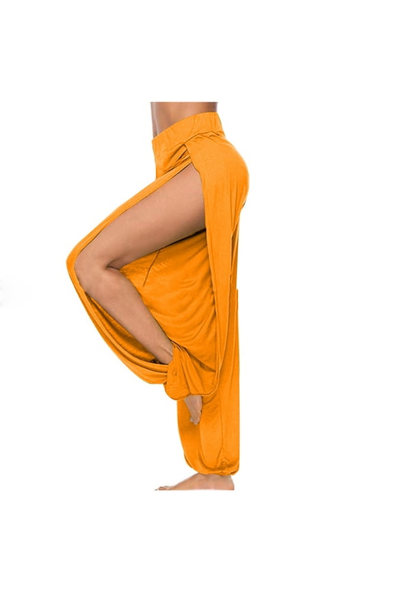 Women's Yoga Pants High Slit Casual Harem Pants Elastic Waist Workout Sports Trousers, Orange M