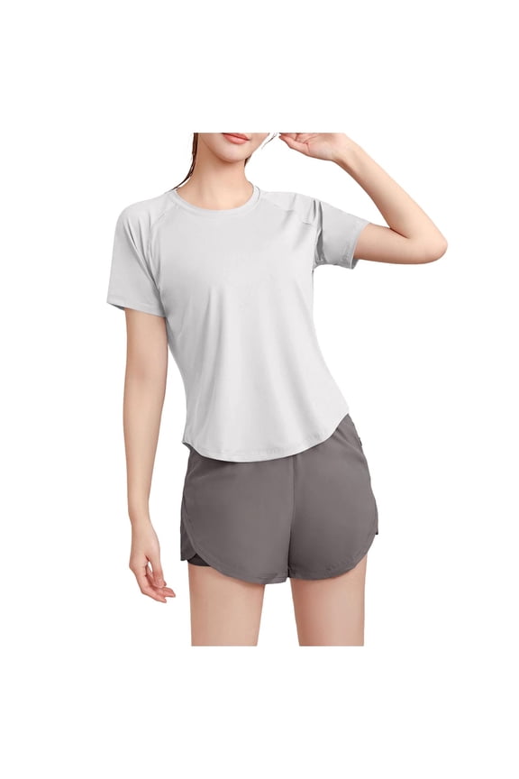 Women's Yoga Tops Short Sleeve Round Neck Raglan Sleeve Curved Hem Workout Shirts Breathable Quick Dry Activewear Casual Blouses, White XXL