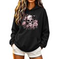 thumbnail image 1 of Staron Womens Hoodies Graphic Skull Floral Print Pullover Hooded Long Sleeve Crewneck Casual Oversized Sweatshirt Tops, Black L, 1 of 5