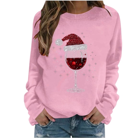 Staron Womens Sweater Sequins Round Neck Long Sleeve Graphic Casual Holiday Comfy Loose Tops Winter Christmas Hooded Sweatshirt Pink M