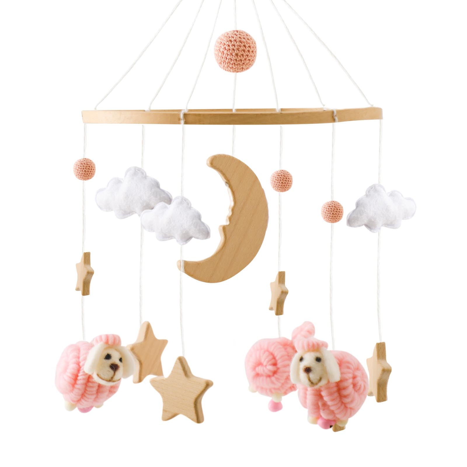 Staron Wooden Felt Baby Mobile, Hanging Crib Decoration for Newborns, Musical Wind Chime for Nursery