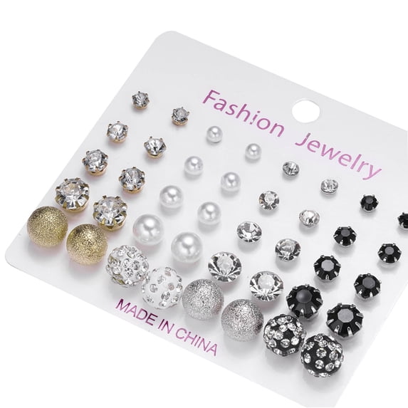 Staron Zircon Earrings, 20 Pairs Pearl Card with All-Match Design, Fashion Jewelry for Women Daily Wear
