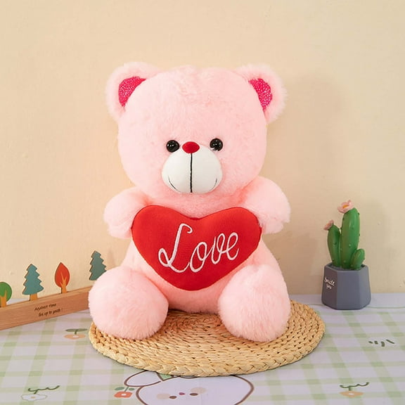 Staron under $5 Heart Holding Bear Plush Toy, Soft Hugging Teddy with Red Heart for Cuddles, Adorable Stuffed Animal for Gift Valentine