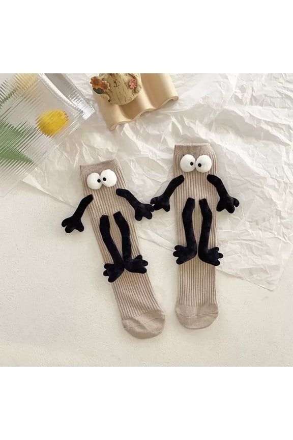 under $5 Magnetic Couple Socks Pair, Hand Holding Doll Socks for Women Men, Funny Matching Socks with 3D Magnetic Design