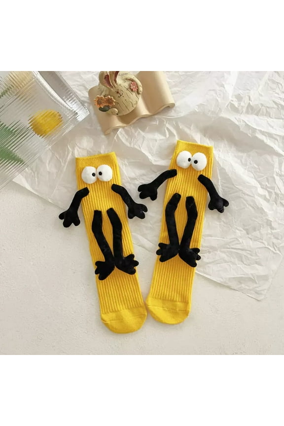 under $5 Magnetic Couple Socks Pair, Hand Holding Doll Socks for Women Men, Funny Matching Socks with 3D Magnetic Design