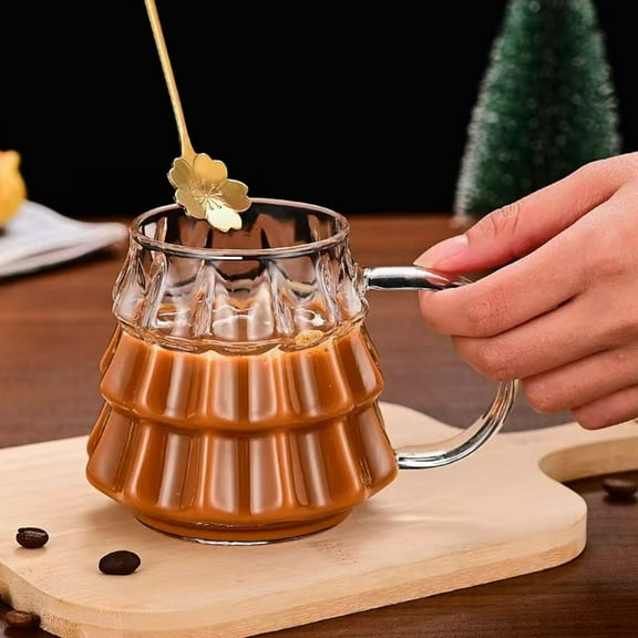 Staron under $5! Transparent Glass Mugs with Handles, Christmas Coffee Cups for Hot Cold Drinks, Household Milk Cups for Kitchen Dining